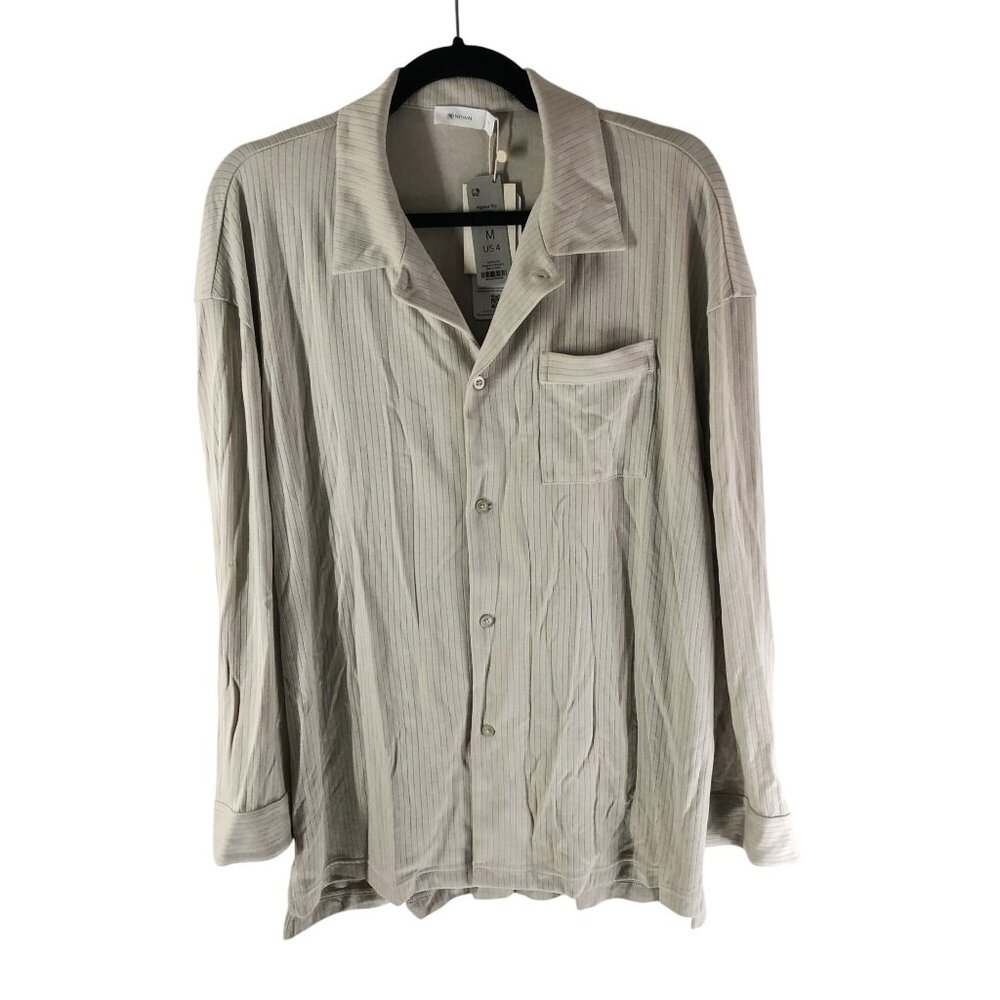 Neiwai Classic Men's Pajama Top Ribbed Pocket Button Front Barley Ivory M